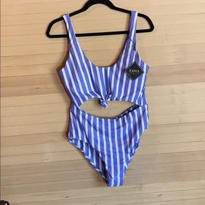 Zaful Blue and White Striped One Piece Swimsuit